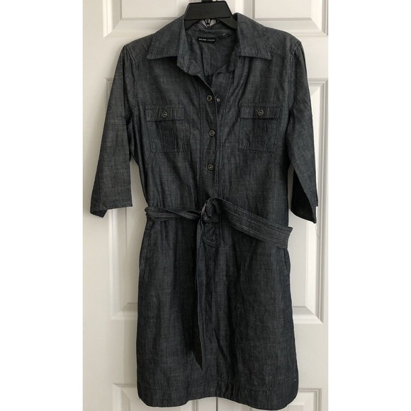 NEW YORK & COMPANY BELTED SHIRT DRESS SZ.8 COTTON 3/4 SLEEVES 1/2 HALF BOTTON $$ - Picture 1 of 10